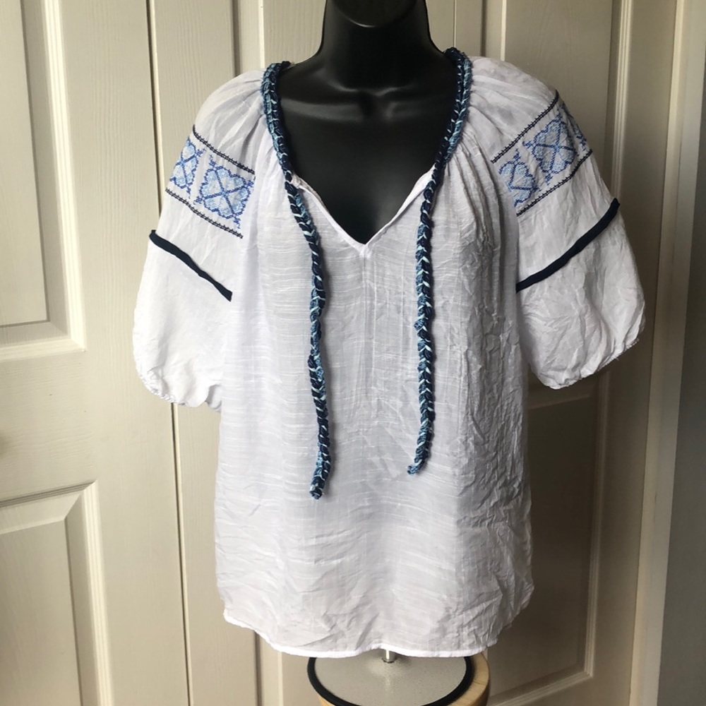 Olivia & Martin Puff Sleeve Boho Top Sz S